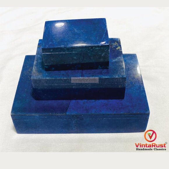 Lapis Lazuli Jewelry Boxes Set, Luxury Lapis Lazuli Rectangular Three Piece - Picture 1 of 2
